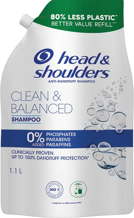 NEW Head & Shoulders Clean & Balanced Shampoo Refill 1.1 Litre