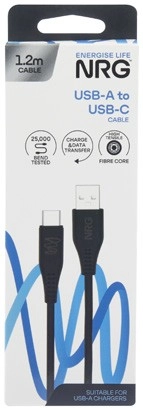 NRG USB A to USB C Black Cable 1.2m 1 Each