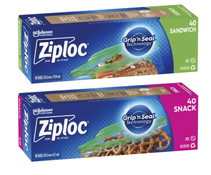 Ziploc Sandwich Bags or Snack Bags 40 Pack