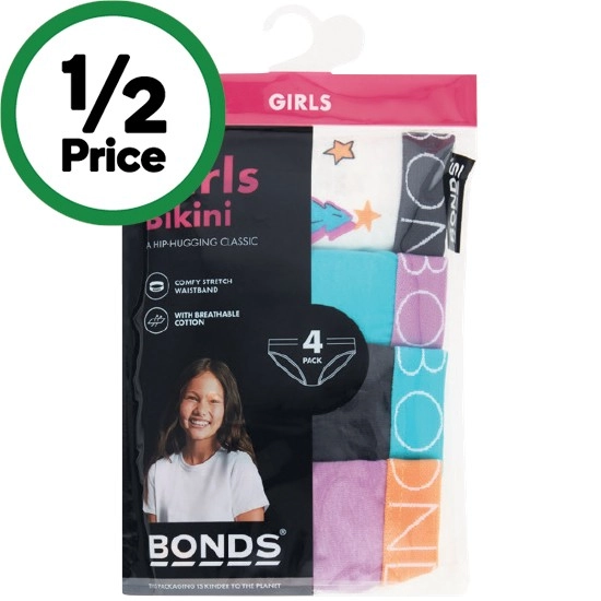 Bonds Girls’ Underwear Bikini Briefs Assorted Pk 4