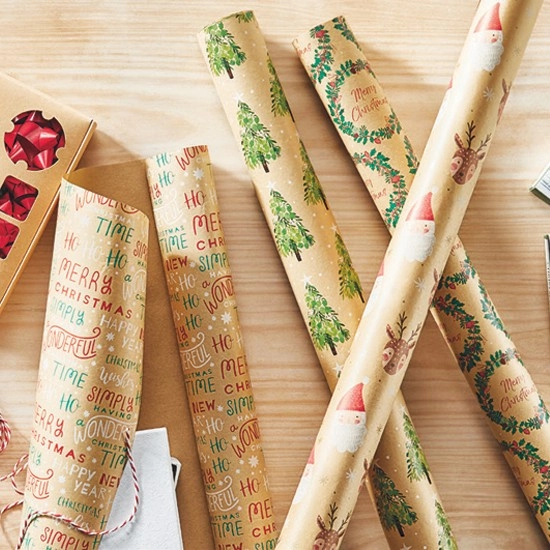 Christmas Plastic Free Kraft Wrap 5m – Assorted Designs