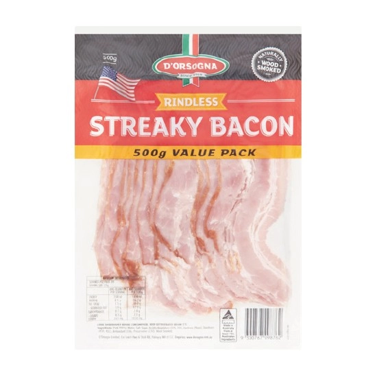 D’Orsogna Streaky Bacon 500g – From the Fridge