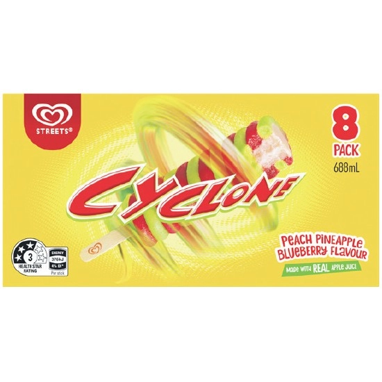 Streets Calippo 575ml Pk 10 or Streets Cyclone 688ml Pk 8 – From the Freezer