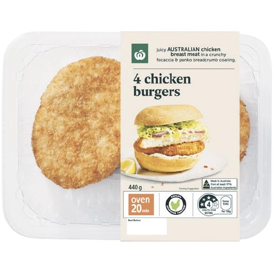 Woolworths Chicken Burger Varieties 440g with RSPCA Approved Chicken – From the Meat Dept