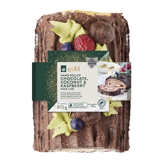 Woolworths Gold Choc Coconut Raspberry Yule Log 870g