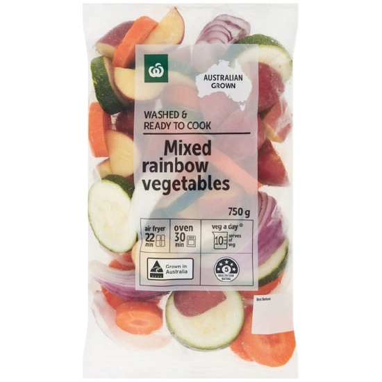 Woolworths Washed & Ready To Cook Mixed Rainbow Vegetables 750g