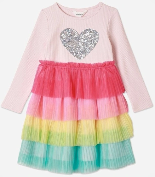 Milkshake Rainbow Tiered Tulle Dress with Sequin Heart