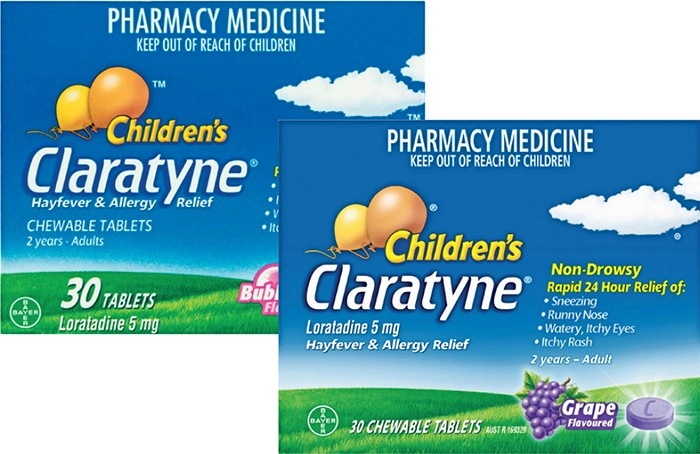 Claratyne Children's Hayfever & Allergy Relief BubbleGum or Grape Flavoured 30 Chewable Tablets