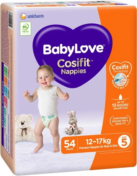 Babylove 54-Pack Cosifit Nappies Size 5 (12kg-17kg)