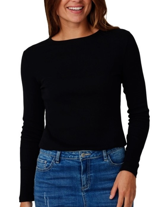 Brilliant Basics Women’s Long Sleeve Stretch Rib Tee - Black