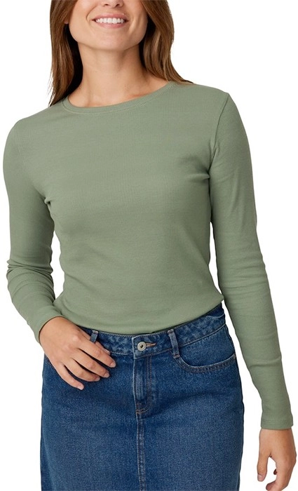 Brilliant Basics Women’s Long Sleeve Stretch Rib Tee - Sage Green