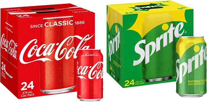 Coca Cola or Sprite 24-Pack Can Varieties 375ml