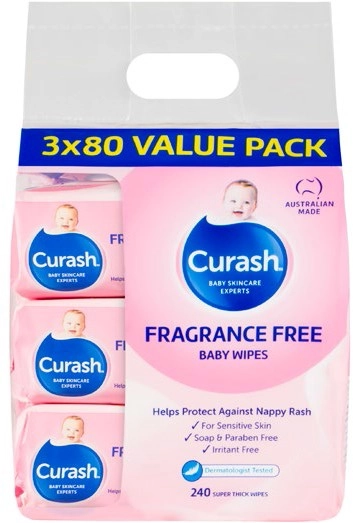 Curash Fragrance Free Baby Wipes 3x80 Value Pack