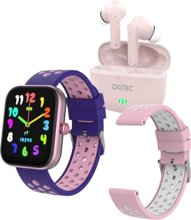 DGTEC 1.8" Smart Watch and Earphones Bundle - Purple/Pink