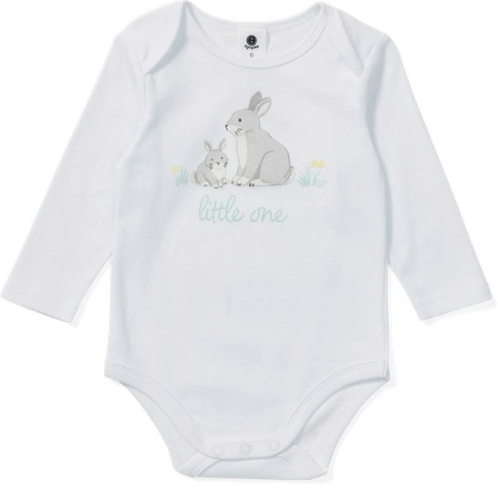 Dymples Baby Long Sleeve Bodysuit Containing Organically Grown Cotton - White