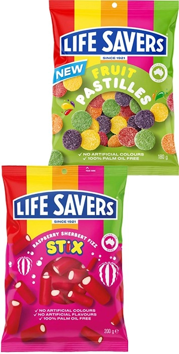 Life Savers Fruit Pastilles 189g or Raspberry Sherbert Fizz Stix 200g