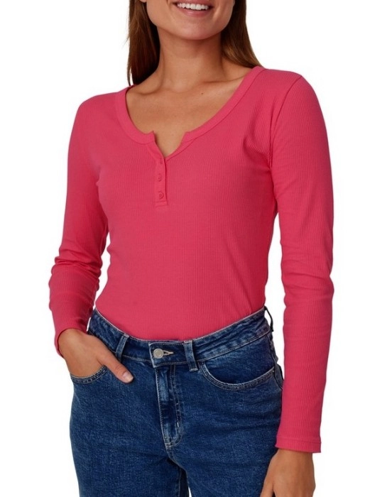 &me Women’s Long Sleeve Henley Top - Raspberry