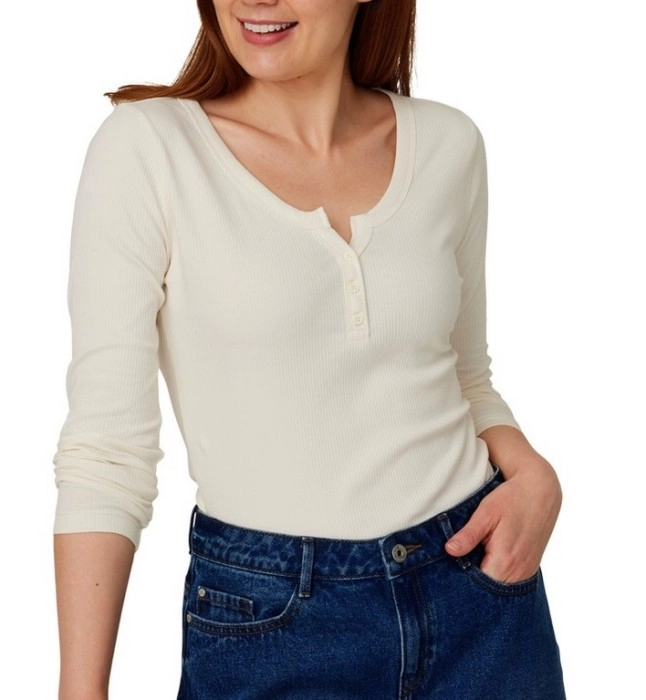 &me Women’s Long Sleeve Henley Top - Winter White