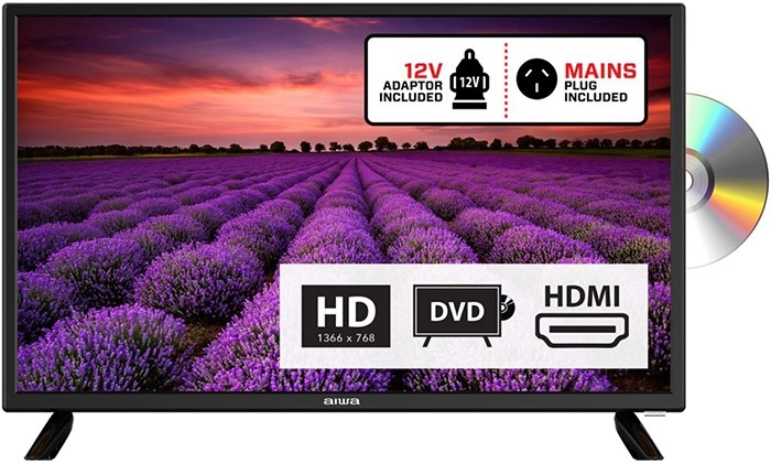 NEW AIWA 24" HD LED TV with Built-In DVD Player and Dual Power