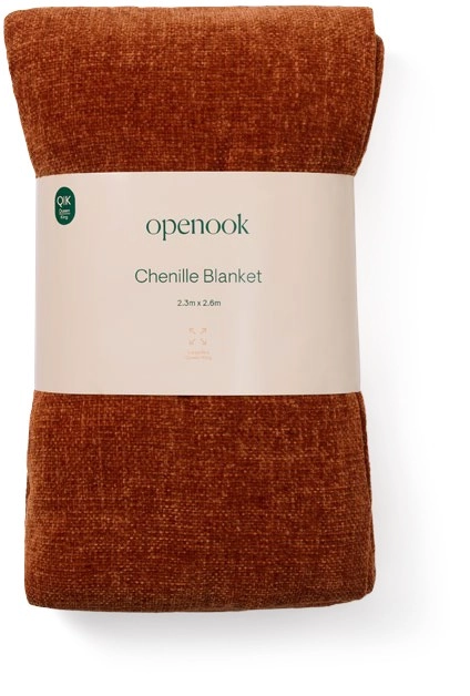 NEW Openook Knit Chenille Blanket 2.3m x 2.6m Queen/King - Dark Tan