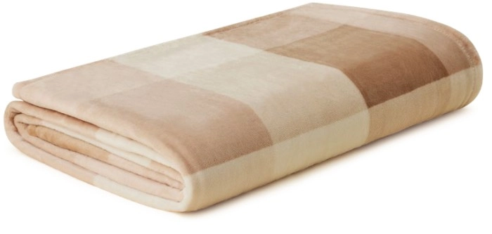 NEW Openook Plush Blanket Beige Check - Queen/King