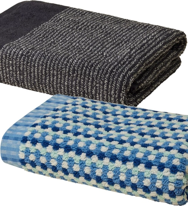 Openook Dobby - Blue or Pinstripe - Grey Bath Towels