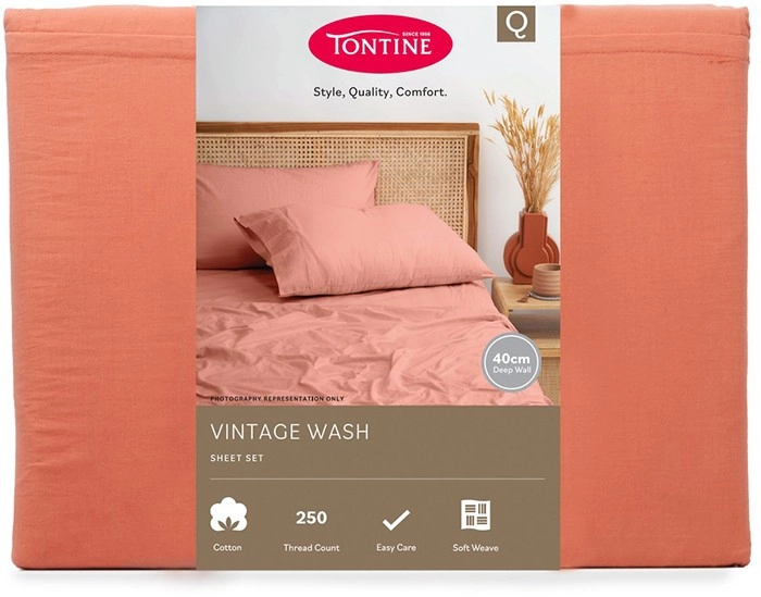 Tontine Vintage Wash Sheet Set Queen - Clay*