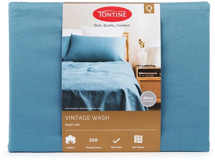 Tontine Vintage Wash Sheet Set Queen - Steel Blue*