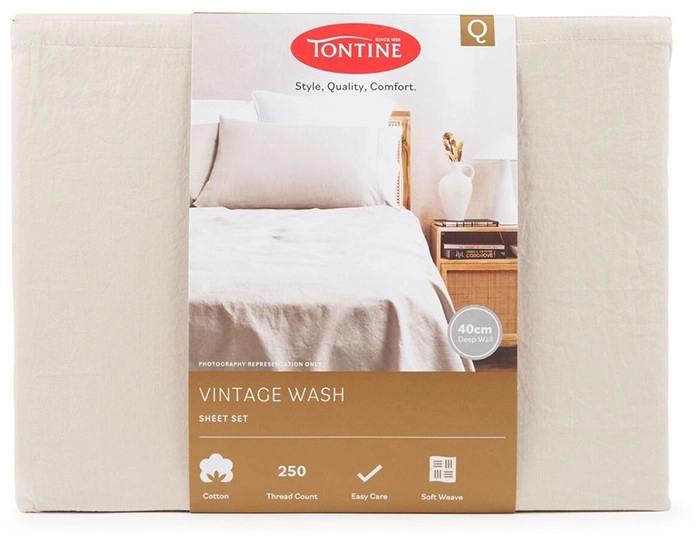 Tontine Vintage Wash Sheet Set Queen - Taupe*