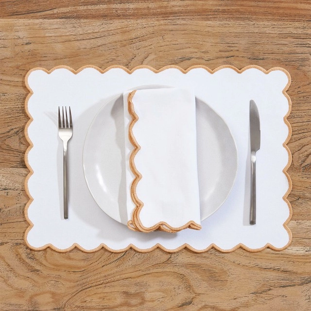 Eva Scalloped Tan Table Linen Range by Habitat