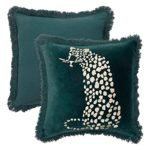 Tanzi Leopard Embroidered Velvet Square Cushion by M.U.S.E.