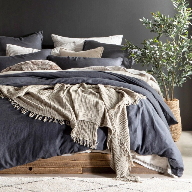 Washed Linen Look Charcoal Quilt Cover Set by M.U.S.E.