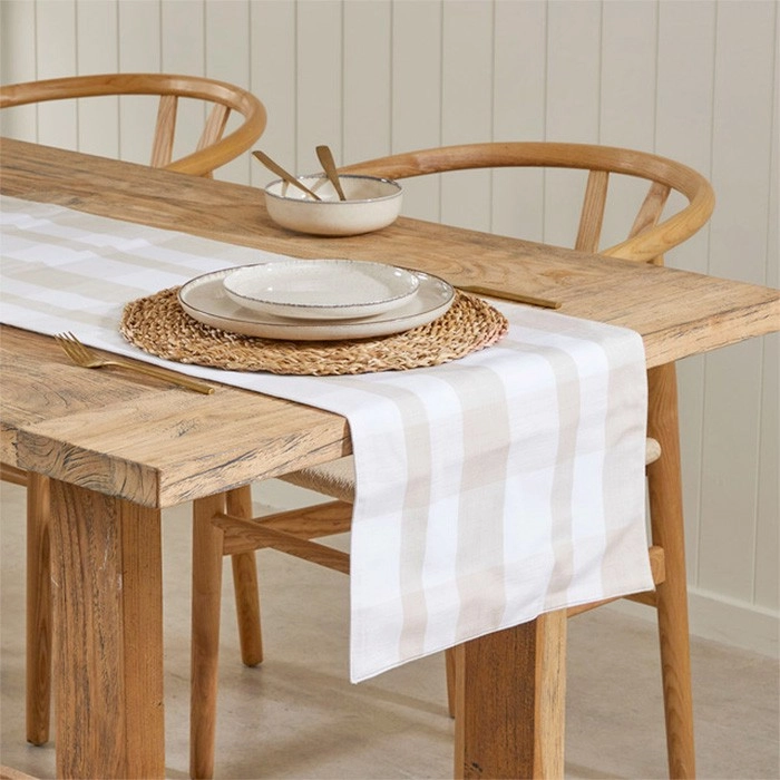 Kova Stripe Check Natural Table Linen Range by Habitat