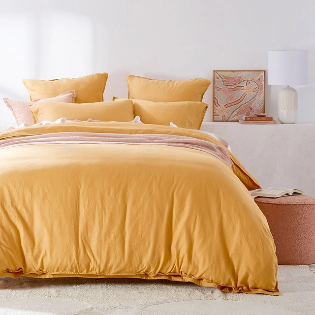 Washed Linen Look Mustard Quilt Cover Set by Essentials