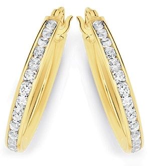 9ct Gold 15mm Cubic Zirconia Hoop Earrings