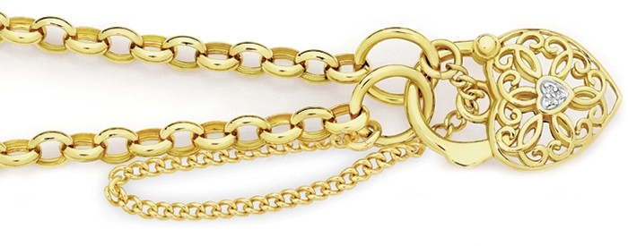 9ct Gold 19cm Solid Belcher Diamond Padlock Bracelet