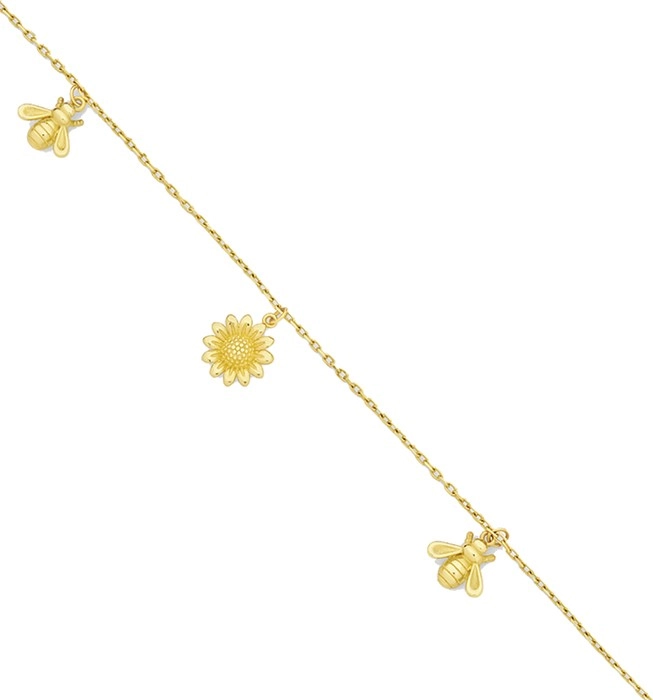 9ct Gold 19cm Sunflower & Bee Trace Bracelet