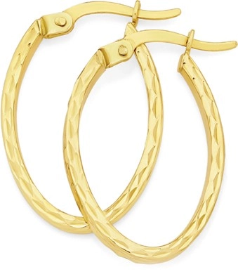 9ct Gold 20mm Diamond-Cut Hoop Earrings