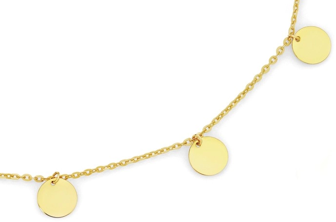 9ct Gold 45cm Solid Multi Disc Drop Necklet