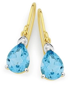 9ct Gold Blue Topaz & Diamond Pear Grace Earrings