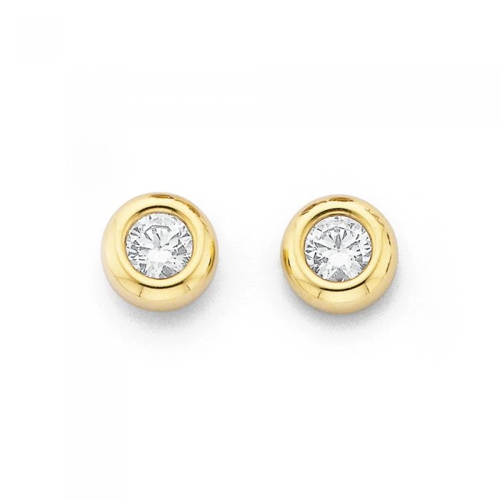 9ct Gold Cubic Zirconia 4mm Round Brilliant Cut Bezel Studs