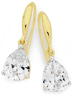 9ct Gold Cubic Zirconia Pear Claw Hook Earrings