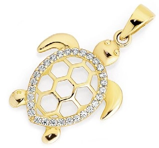 9ct Gold Cubic Zirconia Turtle Pendant