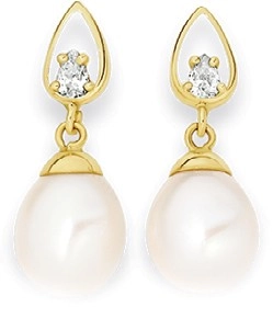 9ct Gold Cultured Freshwater Pearl & Cubic Zirconia Stud Earrings