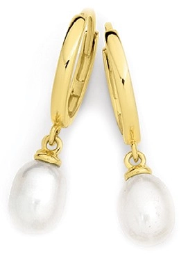 9ct Gold Cultured Freshwater Pearl Huggie Earrings