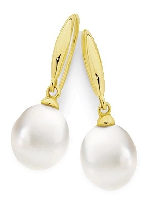 9ct Gold Cultured Freshwater Pearl Tear Drop Shepherd Hook Earrings