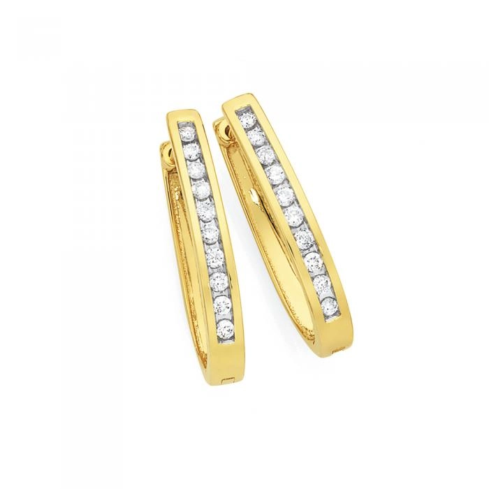 9ct Gold Diamond Channel Set Huggie Earrings