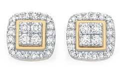 9ct Gold Diamond Cushion Frame Stud Earings