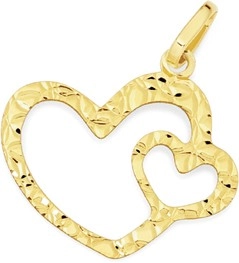 9ct Gold Diamond-Cut Heart in Heart Open Pendant