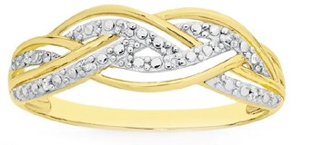 9ct Gold Diamond Double Braid Ring